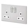 MK Aspect 13A 2-Gang DP Switched Plug Socket Brushed Stainless Steel with White Inserts -Steel Switches Sales 735FF P