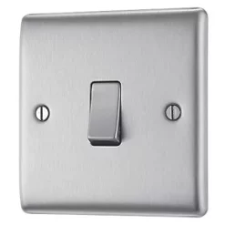 British General Nexus Metal 10AX 1-Gang 2-Way Light Switch Brushed Steel