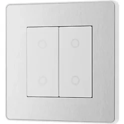British General Evolve 2-Gang 2-Way LED Double Master Touch Trailing Edge Dimmer Switch Brushed Steel with White Inserts -Steel Switches Sales 743PY A3