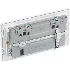 British General Evolve 13A 2-Gang SP Switched Socket + 3A 2-Outlet Type A & C USB Charger Brushed Steel with White Inserts -Steel Switches Sales 746RF A4