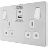 British General Evolve 13A 2-Gang SP Switched Socket + 3A 2-Outlet Type A & C USB Charger Brushed Steel with White Inserts -Steel Switches Sales 746RF P