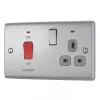 British General Nexus Metal 45A 2-Gang DP Cooker Switch & 13A DP Switched Socket Brushed Steel with LED with Graphite Inserts -Steel Switches Sales 74857 P