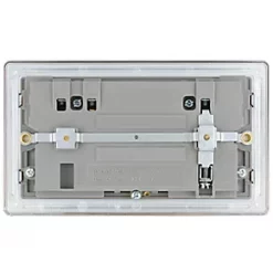 LAP 13A 2-Gang DP Switched Socket + 4.2A 2-Outlet Type A & C USB Charger Brushed Stainless Steel with Graphite Inserts -Steel Switches Sales 767KJ A3