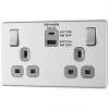 LAP 13A 2-Gang DP Switched Socket + 4.2A 2-Outlet Type A & C USB Charger Brushed Stainless Steel with Graphite Inserts -Steel Switches Sales 767KJ P