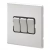MK Aspect 10AX 3-Gang 2-Way Switch Brushed Stainless Steel with Black Inserts -Steel Switches Sales 783FF P