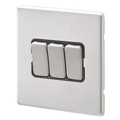 MK Aspect 10AX 3-Gang 2-Way Switch Brushed Stainless Steel with Black Inserts