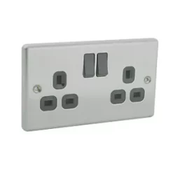 LAP 13A 2-Gang SP Switched Plug Socket Brushed Stainless Steel with Black Inserts 5 Pack -Steel Switches Sales 7853C A3