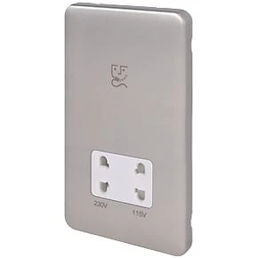 Schneider Electric Lisse Deco 2-Gang Dual Voltage Shaver Socket 115 / 230V Brushed Stainless Steel with White Inserts 3 Schneider Electric Lisse Deco 2-Gang Dual Voltage Shaver Socket 115 / 230V Brushed Stainless Steel with White Inserts