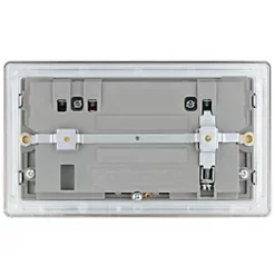 LAP 13A 2-Gang SP Switched Wi-Fi Extender Socket + 2.1A 1-Outlet Type A USB Charger Brushed Stainless Steel with Graphite Inserts -Steel Switches Sales 809KJ A3