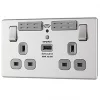 LAP 13A 2-Gang SP Switched Wi-Fi Extender Socket + 2.1A 1-Outlet Type A USB Charger Brushed Stainless Steel with Graphite Inserts -Steel Switches Sales 809KJ P