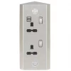 Knightsbridge SKR001A 13A 2-Gang SP Switched Socket + 2.4A 2-Outlet Type A USB Charger Stainless Steel with Black Inserts 2 Knightsbridge SKR001A 13A 2-Gang SP Switched Socket + 2.4A 2-Outlet Type A USB Charger Stainless Steel with Black Inserts -Steel Switches Sales 815VF P