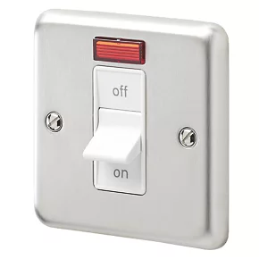 MK Albany Plus 32A 1-Gang DP Control Switch Brushed Stainless Steel with Neon with White Inserts 3 MK Albany Plus 32A 1-Gang DP Control Switch Brushed Stainless Steel with Neon with White Inserts