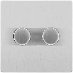 British General Evolve 2-Gang 2-Way LED Trailing Edge Double Push Dimmer with Rotary Control Brushed Steel with White Inserts -Steel Switches Sales 831PY A2