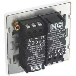 British General Evolve 2-Gang 2-Way LED Trailing Edge Double Push Dimmer with Rotary Control Brushed Steel with White Inserts -Steel Switches Sales 831PY A4