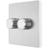 British General Evolve 2-Gang 2-Way LED Trailing Edge Double Push Dimmer with Rotary Control Brushed Steel with White Inserts -Steel Switches Sales 831PY P