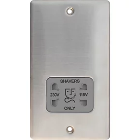 LAP 2-Gang Dual Voltage Shaver Socket 115 / 230V Brushed Stainless Steel with White Inserts 4 LAP 2-Gang Dual Voltage Shaver Socket 115 / 230V Brushed Stainless Steel with White Inserts - Image 2