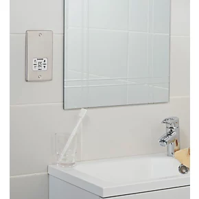 LAP 2-Gang Dual Voltage Shaver Socket 115 / 230V Brushed Stainless Steel with White Inserts 6 LAP 2-Gang Dual Voltage Shaver Socket 115 / 230V Brushed Stainless Steel with White Inserts - Image 4