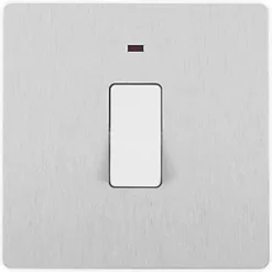 British General Evolve 20A 1-Gang DP Control Switch Brushed Steel with LED with White Inserts -Steel Switches Sales 834PY A2