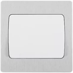 British General Evolve 20 A 16AX 1-Gang 2-Way Wide Rocker Light Switch Brushed Steel with White Inserts -Steel Switches Sales 857PY A2