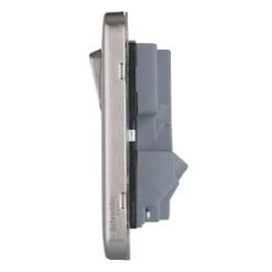 Schneider Electric Lisse Deco 13A 1-Gang SP Switched Socket + 2.1A 2-Outlet Type A USB Charger Brushed Stainless Steel with Black Inserts -Steel Switches Sales 882CC A2