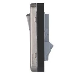 Schneider Electric Lisse Deco 13A 1-Gang SP Switched Socket + 2.1A 2-Outlet Type A USB Charger Brushed Stainless Steel with Black Inserts -Steel Switches Sales 882CC A3