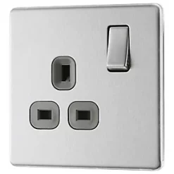 LAP 13A 1-Gang DP Switched Power Socket Brushed Stainless Steel with Graphite Inserts