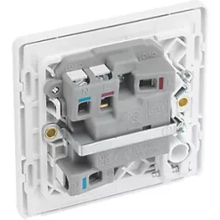 British General Evolve 13A Switched Fused Spur with LED Brushed Steel with White Inserts -Steel Switches Sales 885PX A4