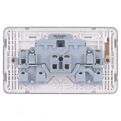 Schneider Electric Lisse Deco 13A 2-Gang DP Switched Plug Socket Brushed Stainless Steel with White Inserts -Steel Switches Sales 909FF A3