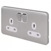Schneider Electric Lisse Deco 13A 2-Gang DP Switched Plug Socket Brushed Stainless Steel with White Inserts -Steel Switches Sales 909FF P