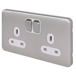 Schneider Electric Lisse Deco 13A 2-Gang DP Switched Plug Socket Brushed Stainless Steel with White Inserts
