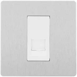 British General Evolve Master Telephone Socket Brushed Steel with White Inserts -Steel Switches Sales 910RF A2
