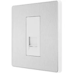 British General Evolve Master Telephone Socket Brushed Steel with White Inserts