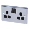 LAP 13A 2-Gang SP Switched Plug Socket Brushed Stainless Steel with Black Inserts -Steel Switches Sales 9183C P