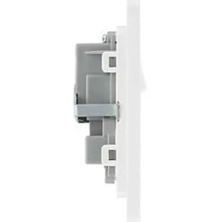 British General Evolve 13A 2-Gang SP Switched Socket Brushed Steel with White Inserts -Steel Switches Sales 918RF A5