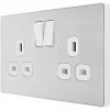 British General Evolve 13A 2-Gang SP Switched Socket Brushed Steel with White Inserts -Steel Switches Sales 918RF P