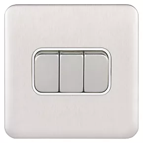 Schneider Electric Lisse Deco 10AX 3-Gang 2-Way Light Switch Brushed Stainless Steel with White Inserts 4 Schneider Electric Lisse Deco 10AX 3-Gang 2-Way Light Switch Brushed Stainless Steel with White Inserts - Image 2
