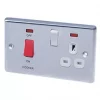 LAP 45A 2-Gang DP Cooker Switch & 13A DP Switched Socket Brushed Stainless Steel with Neon with White Inserts -Steel Switches Sales 94738 P