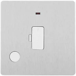 British General Evolve 13A Unswitched Fused Spur with LED Brushed Steel with White Inserts -Steel Switches Sales 953PX A2
