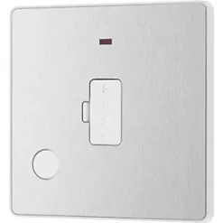 British General Evolve 13A Unswitched Fused Spur with LED Brushed Steel with White Inserts -Steel Switches Sales 953PX A3
