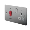 LAP 45A 2-Gang DP Cooker Switch & 13A DP Switched Socket Brushed Stainless Steel with LED with White Inserts -Steel Switches Sales 96324 P