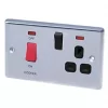 LAP 45A 2-Gang DP Cooker Switch & 13A DP Switched Socket Brushed Stainless Steel with Neon with Black Inserts -Steel Switches Sales 96499 P
