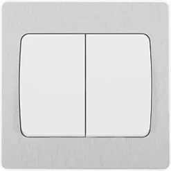 British General Evolve 20 A 16AX 2-Gang 2-Way Wide Rocker Light Switch Brushed Steel with White Inserts -Steel Switches Sales 989PY A2
